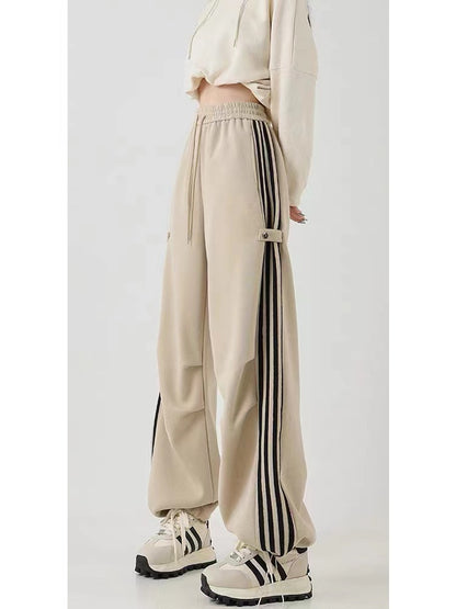 Chinese Cotton Composite American Striped Wide-leg Workwear Sweatpants