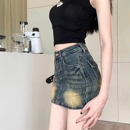 American Retro Denim Skirt Skinny Sheath