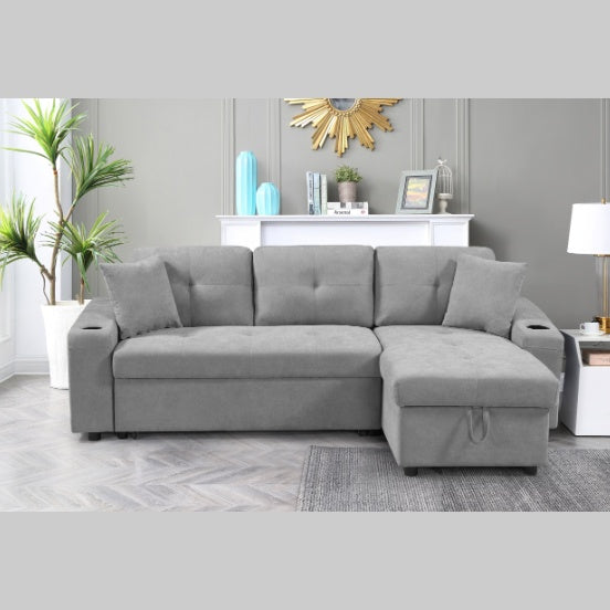 Convertible Sectional Sofa With Armrest Storage