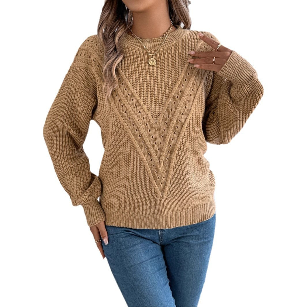 V-shaped Hollow-out Lantern Sleeve Pullover