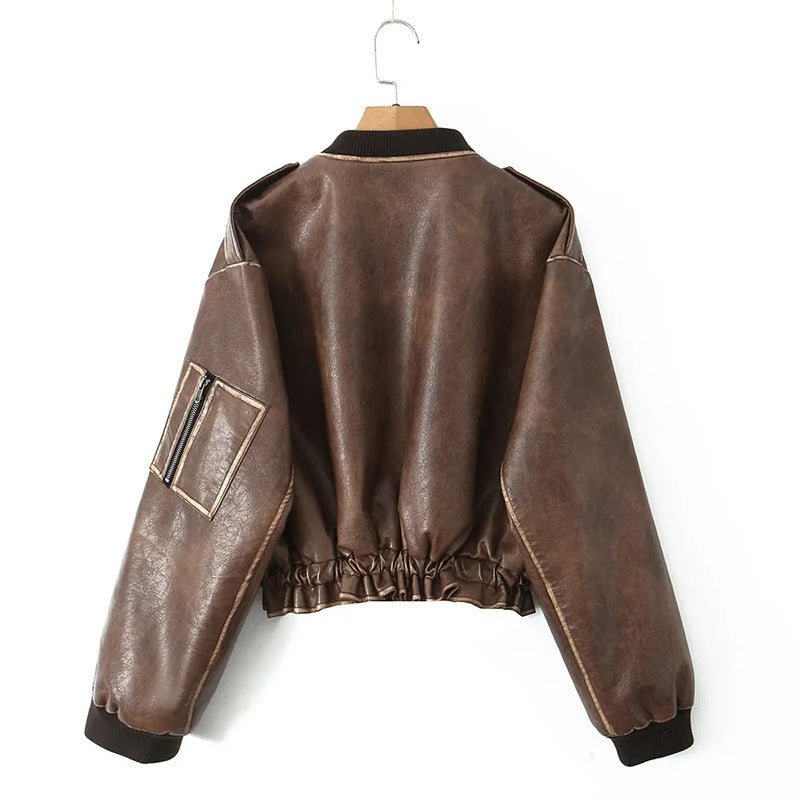 Leather Coat Women's Autumn Temperament Cool Long Sleeve Design