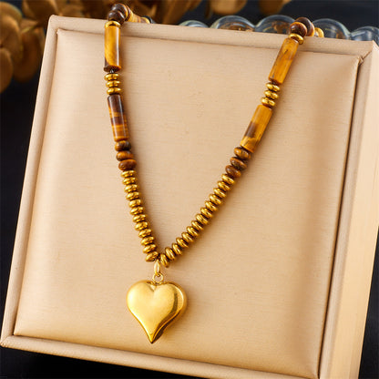 Retro Square Round Geometric Tiger Eye Necklace