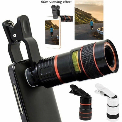 Lentila pentru telescop cu zoom optic cu clips HD 8X pentru telefon mobil universal