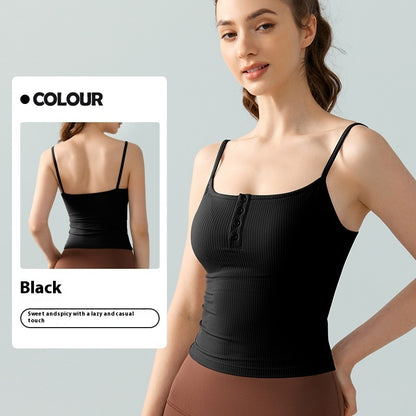 Sexy Square-neck Spaghetti Strap Yoga Vest With Chest Pad