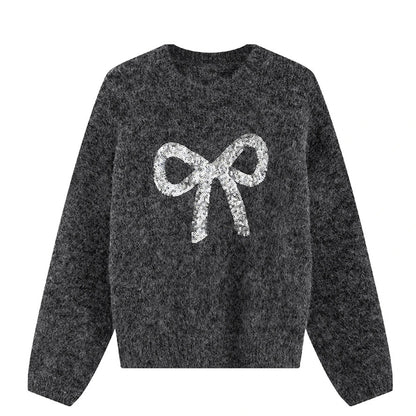 Women's Heavy-duty Bow Sequined Pullover Sweater