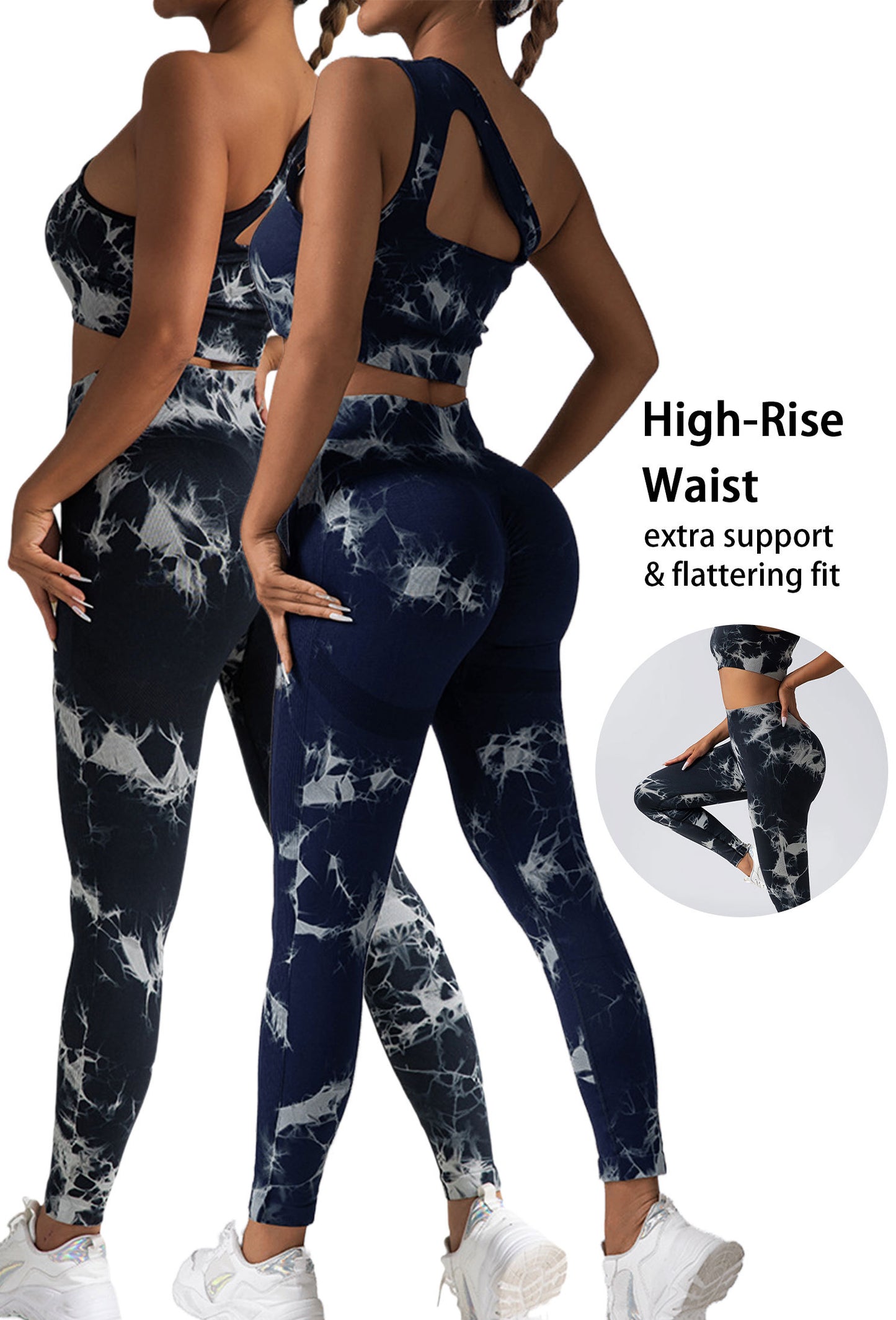 2 Pack Womens Workout Leggings Tie Dye High Waisted Yoga Pants Seamless Scrunch Butt Lifting Compression Tights