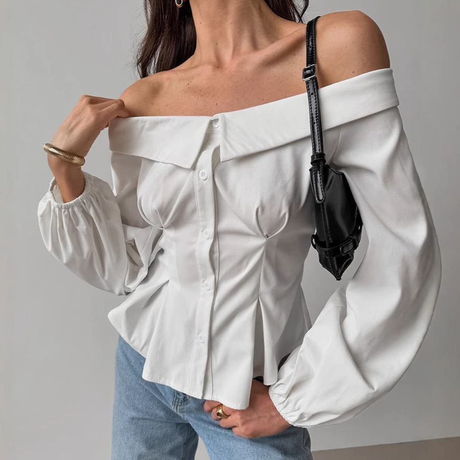 Sexy Solid Color Off-shoulder Shirt