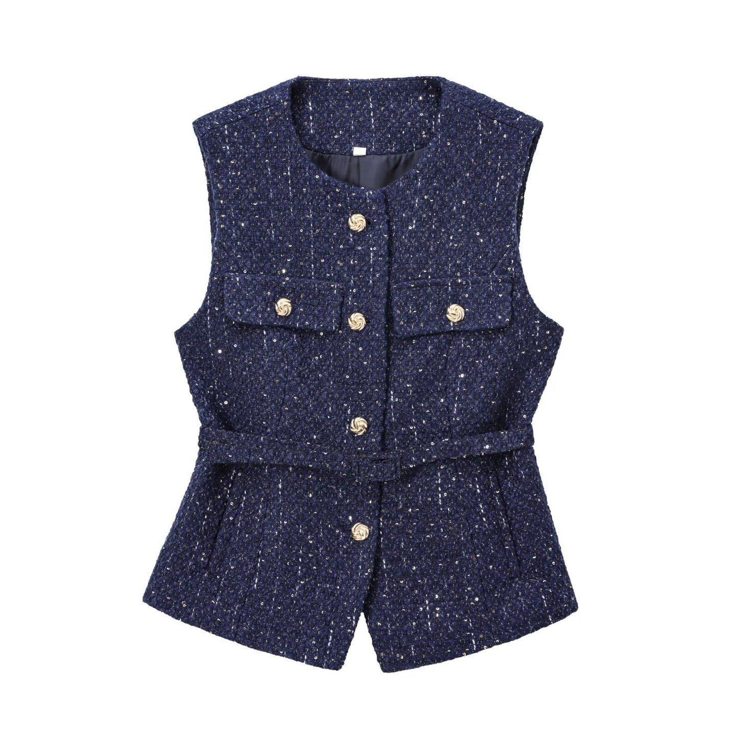 With Belt Beads Decoration All-matching Comfortable Texture Vest