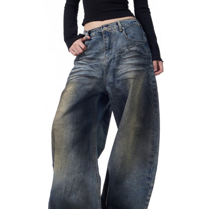 American-style Retro Washed Distressed Wide-leg Jeans