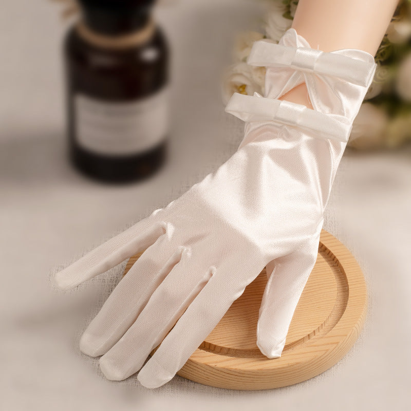 Weiße Satin Kurze Handschuhe Spitze Perlen Accessoires