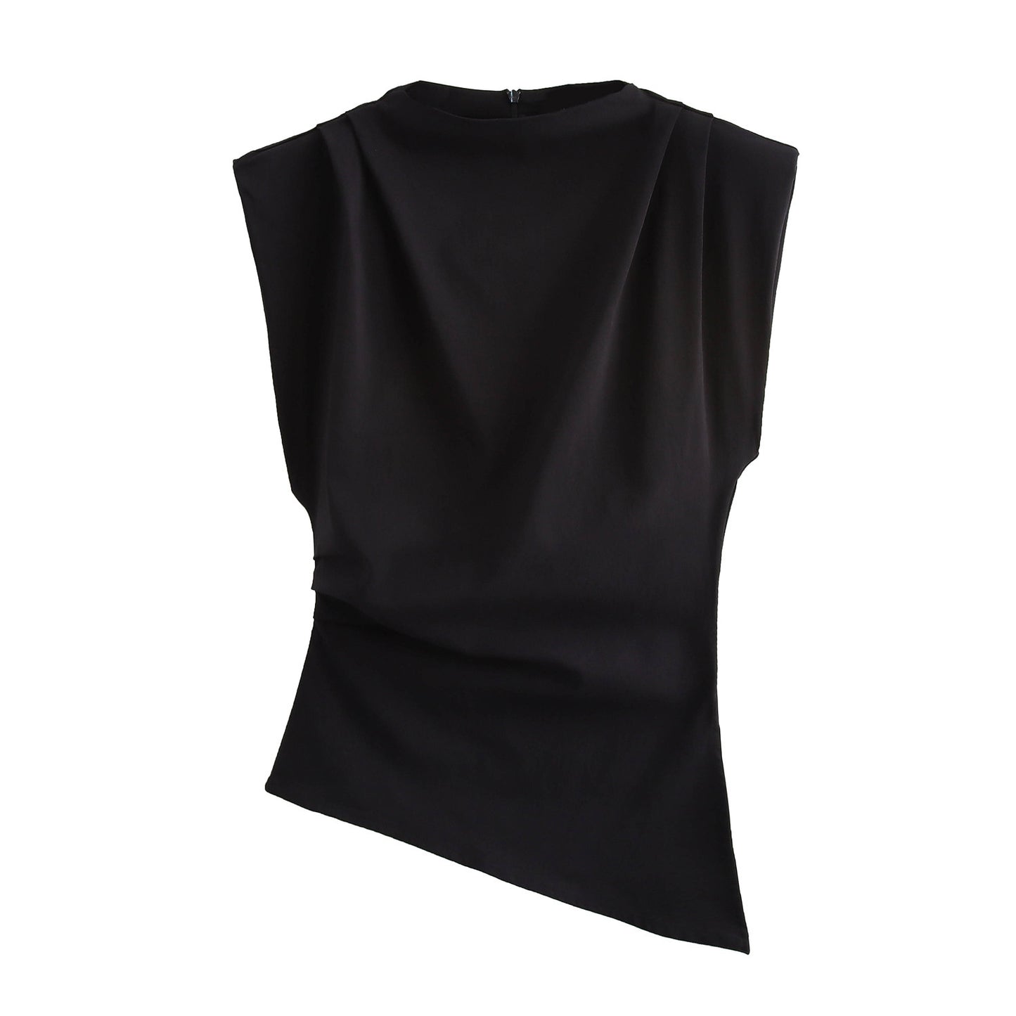 Beveled Pleated Decorative Padded Shoulder Top