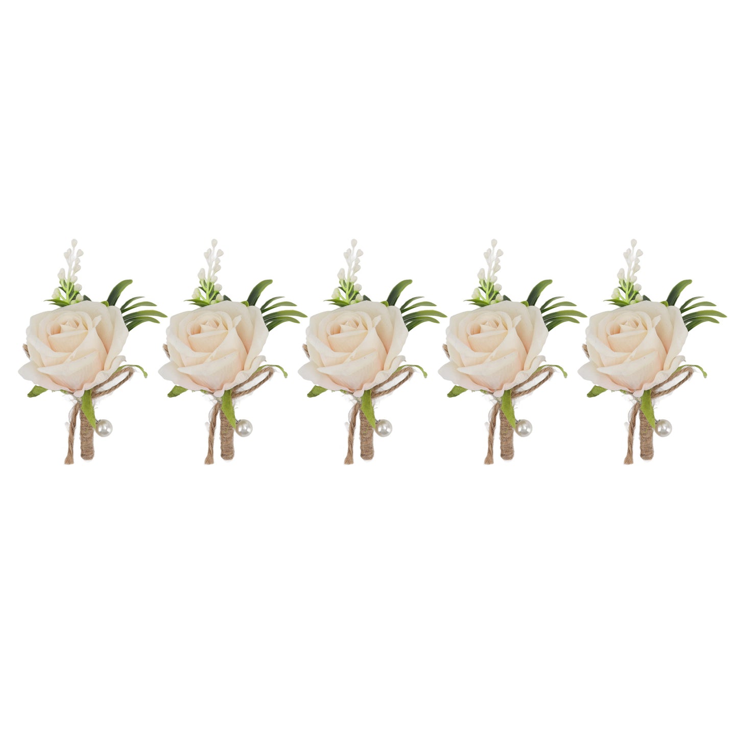 5PCS Wedding Boutonniere Pin Fixed Plastic Artificial Flower Corsage for Bride and Groom Champagne