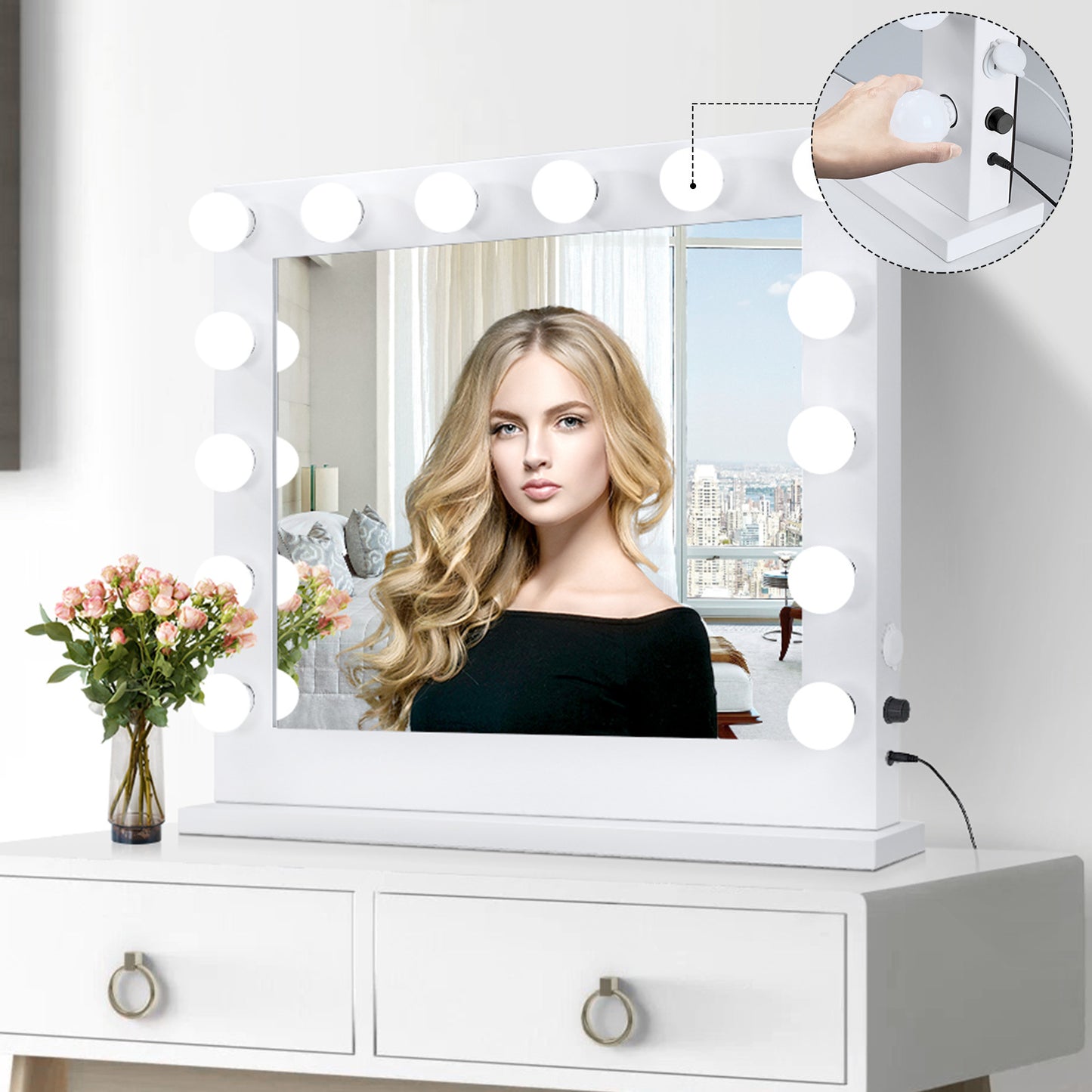 Makeup Mirror With Lamp White -14 Lamp 80x67cm