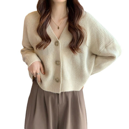 Women's V-neck Pure Color All-match Sweater Coat