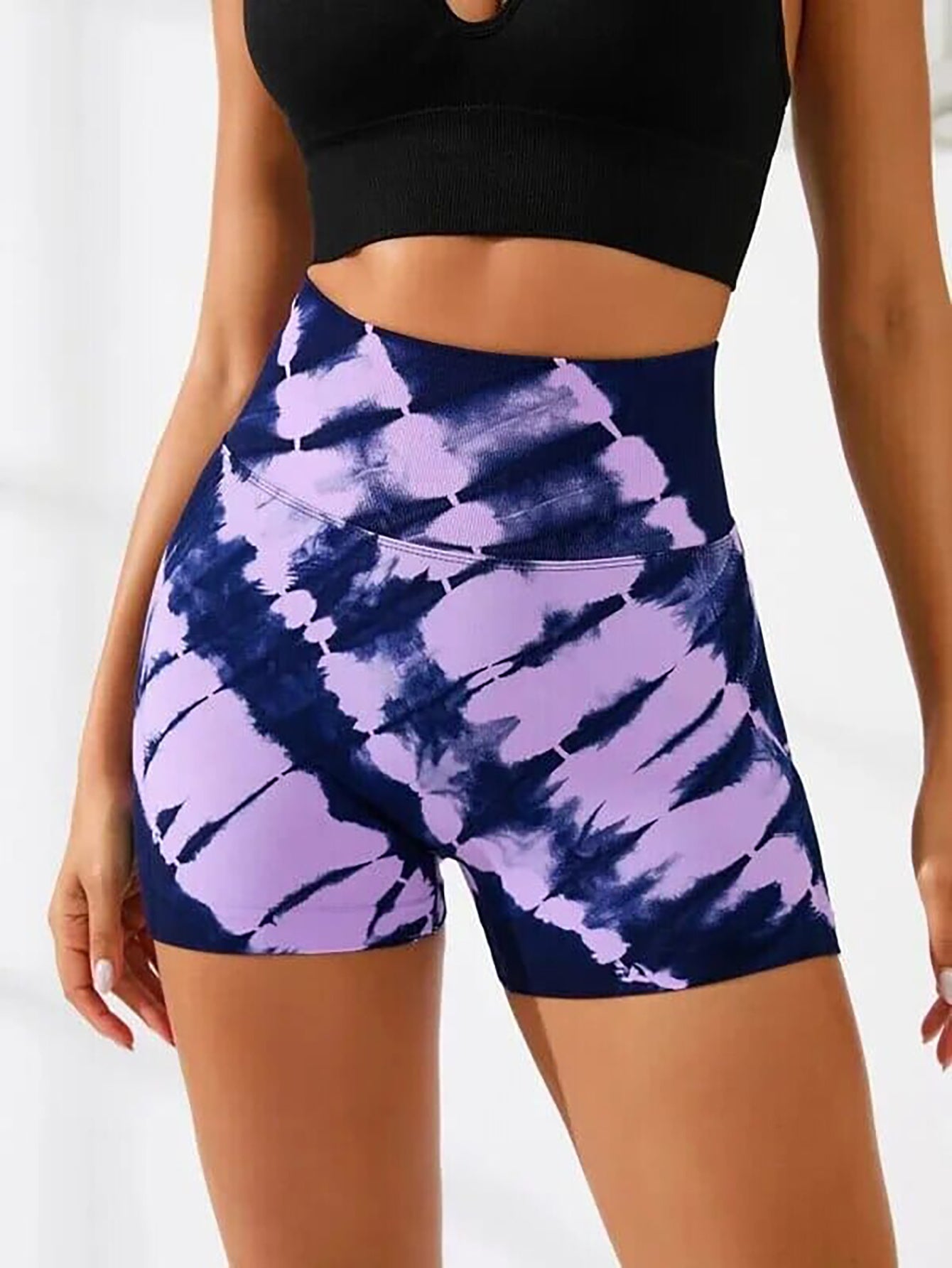 Tie Dye V-Back Yoga Biker Shorts, Elevate Your Workout Style Seamless High Waisted Contour Gym Yoga Biker Shorts