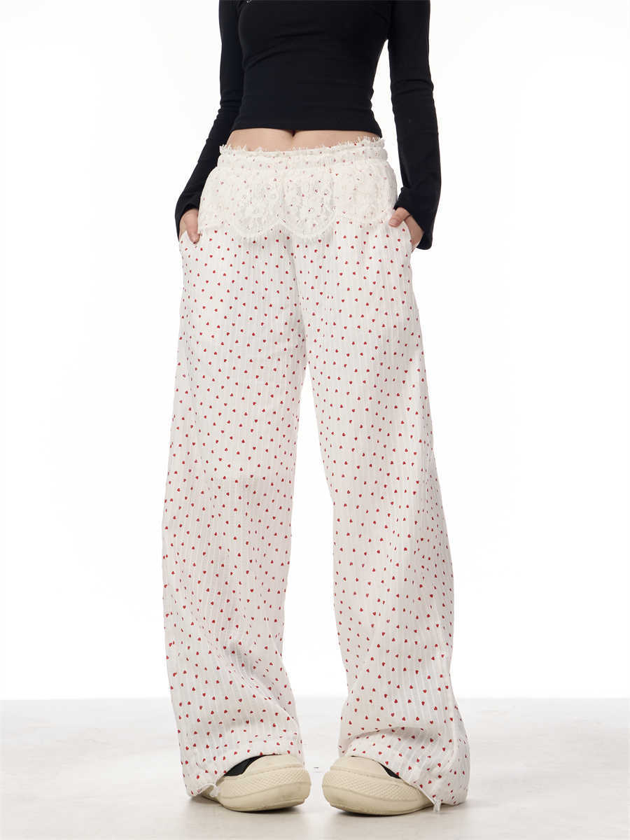 Spring American Niche Refined Handmade Lace Stitching Casual Trousers