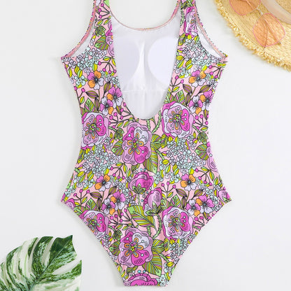 One-piece Printed Sexy Backless Floral European And American Advanced Swimsuit