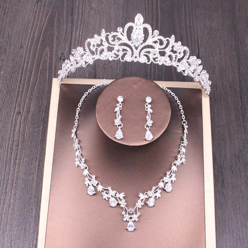 Bridal Rhinestone Crown Necklace Set Wedding Accessories