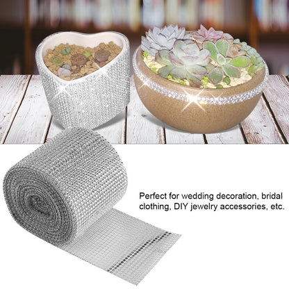 9m 24 Rows Electroplating Plastic Artificial Rhinestone Ribbon Mesh Wedding Clothing DecorationSilver