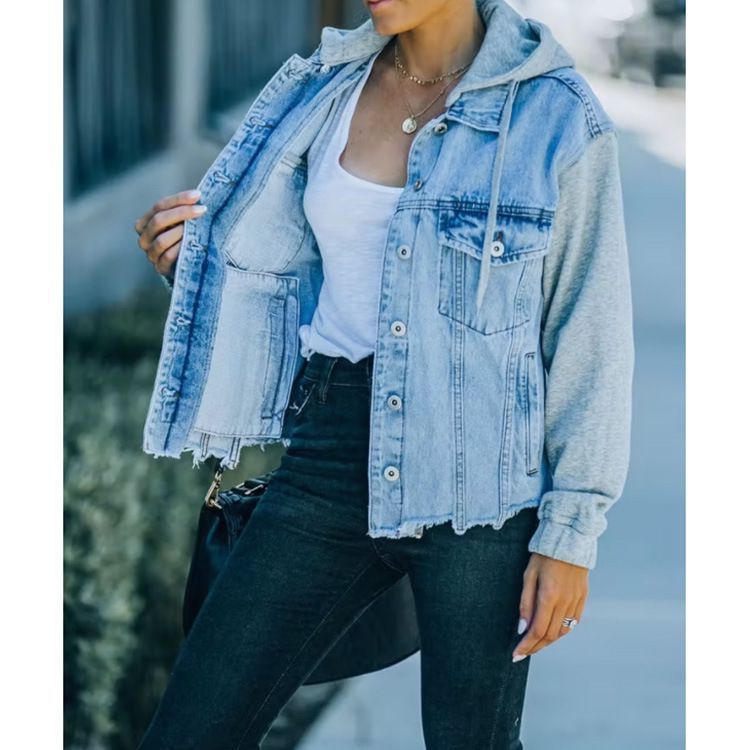 Loose Casual Large Denim Hoodie Coat