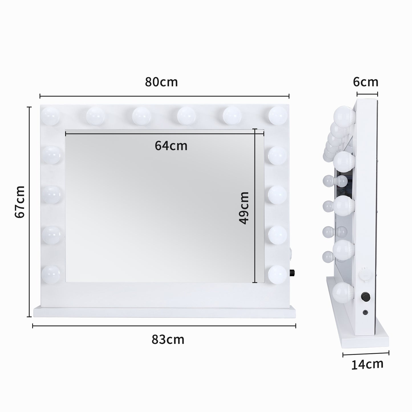 Makeup Mirror With Lamp White -14 Lamp 80x67cm