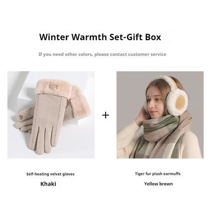 Cute Warm Plush Earmuff Scarf Gloves