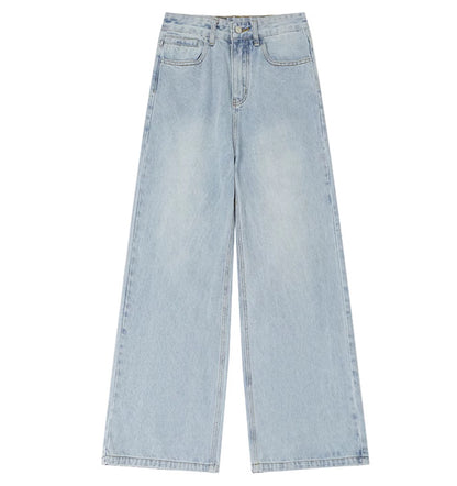 Trendy Retro Distressed Gerade Weite Bein Vielseitige Lockere Jeanshose Für Herren Und Damen