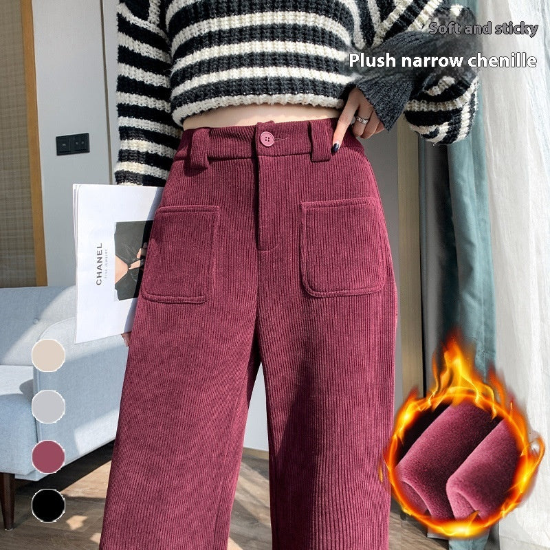 Women's Narrow Fleece Straight Wide-leg Pants