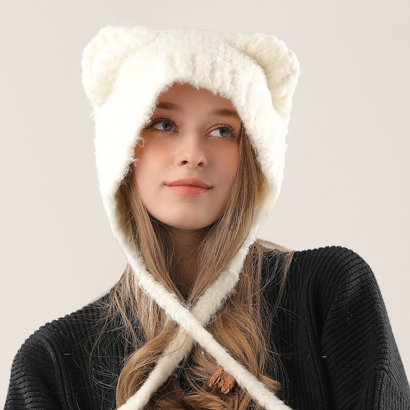 Cute Bear Knitted Hat Warm-keeping And Cold-proof Earmuffs Hat