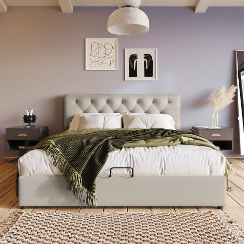 Double Bed With Adjustable Headboard In Linen