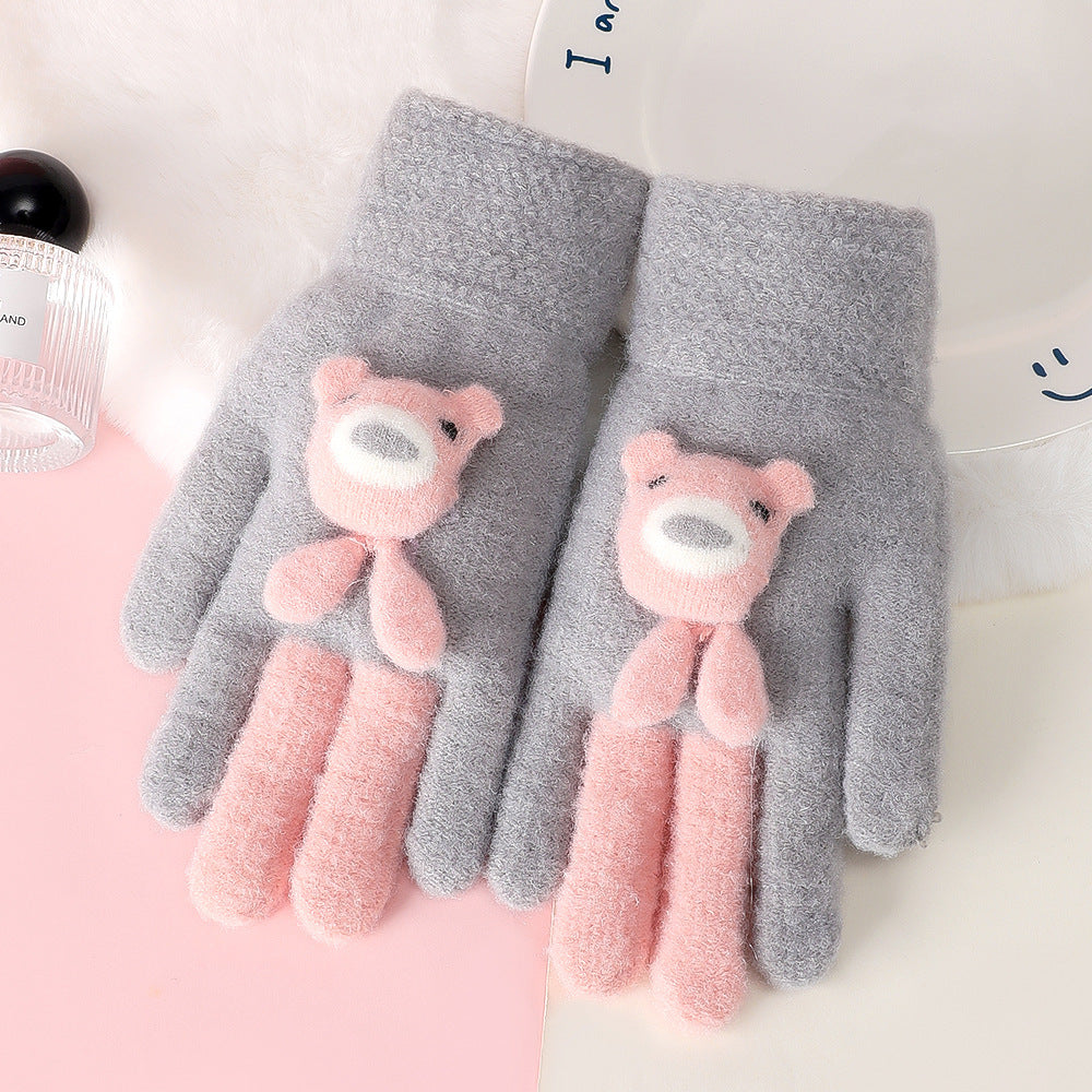 Five Finger Gloves Simple All-match Cartoon Cute Thickening Windproof