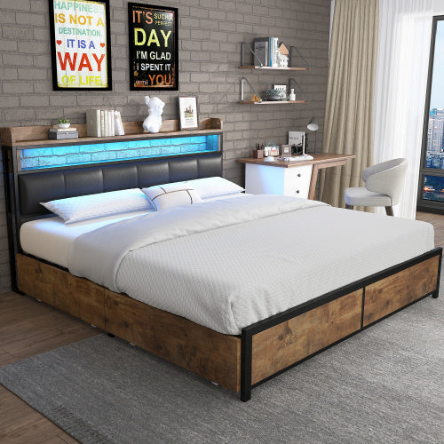 PU Wood With Slatted Frame And Headboard