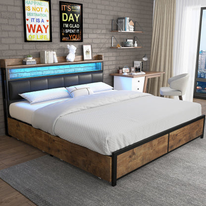 PU Wood With Slatted Frame And Headboard