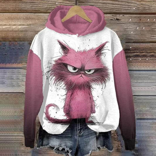 Women's Sweater 3D Digital Printing Animal Cat Oil Painting Pullover Hoodie