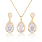 Bright Big Zircon Water Drops Necklace Eardrops Suit Bride Wedding Jewelry Simple Graceful