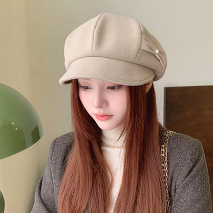 Fashion Pearl Bow Makes Face Look Small Beret Trendy