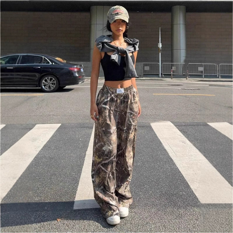 Abnehmende Freizeithosen Hip Hop Retro Street Multi-Pocket Camouflage Cargohose für Damen Y2k Hip-Hop Cargo Grunge Baggy Hose