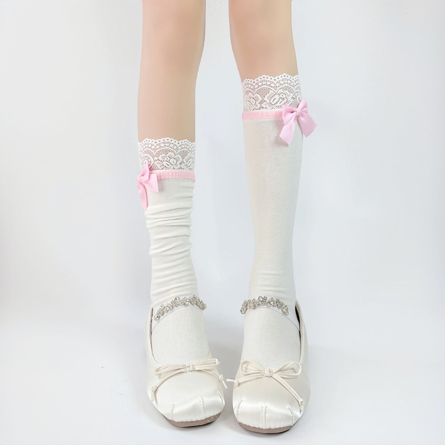 Sosete japoneze Jk Bowknot Sweet Lace Lolita Mijlocul gambei