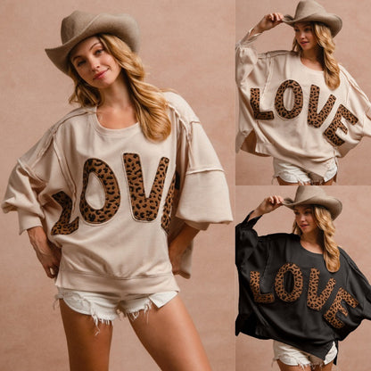 Women's Letter Embroidery Stitching Sweater Loose Casual Top