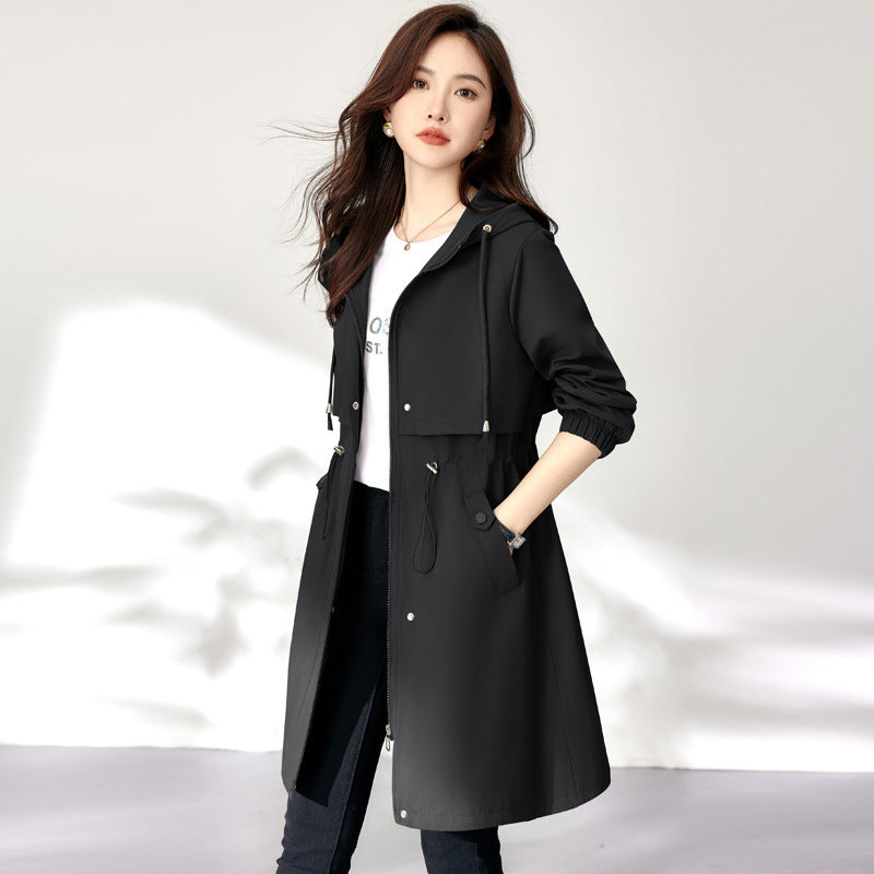 Early Autumn Casual Women's Windbreaker Loose Hooded Fashion Mid-length Slimming Coat