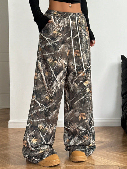 Leopard Print Floral Print Casual Jumpsuit Wide Leg Loose