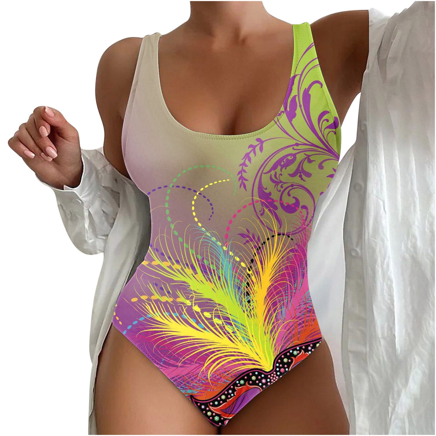 Women's Seaside Beach Swimsuit 3D Contrast Color One-piece Swimsuit