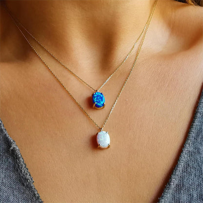 Color-preserving Blue And White Opal Natural Pendant Necklace