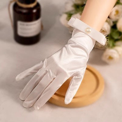 Weiße Satin Kurze Handschuhe Spitze Perlen Accessoires