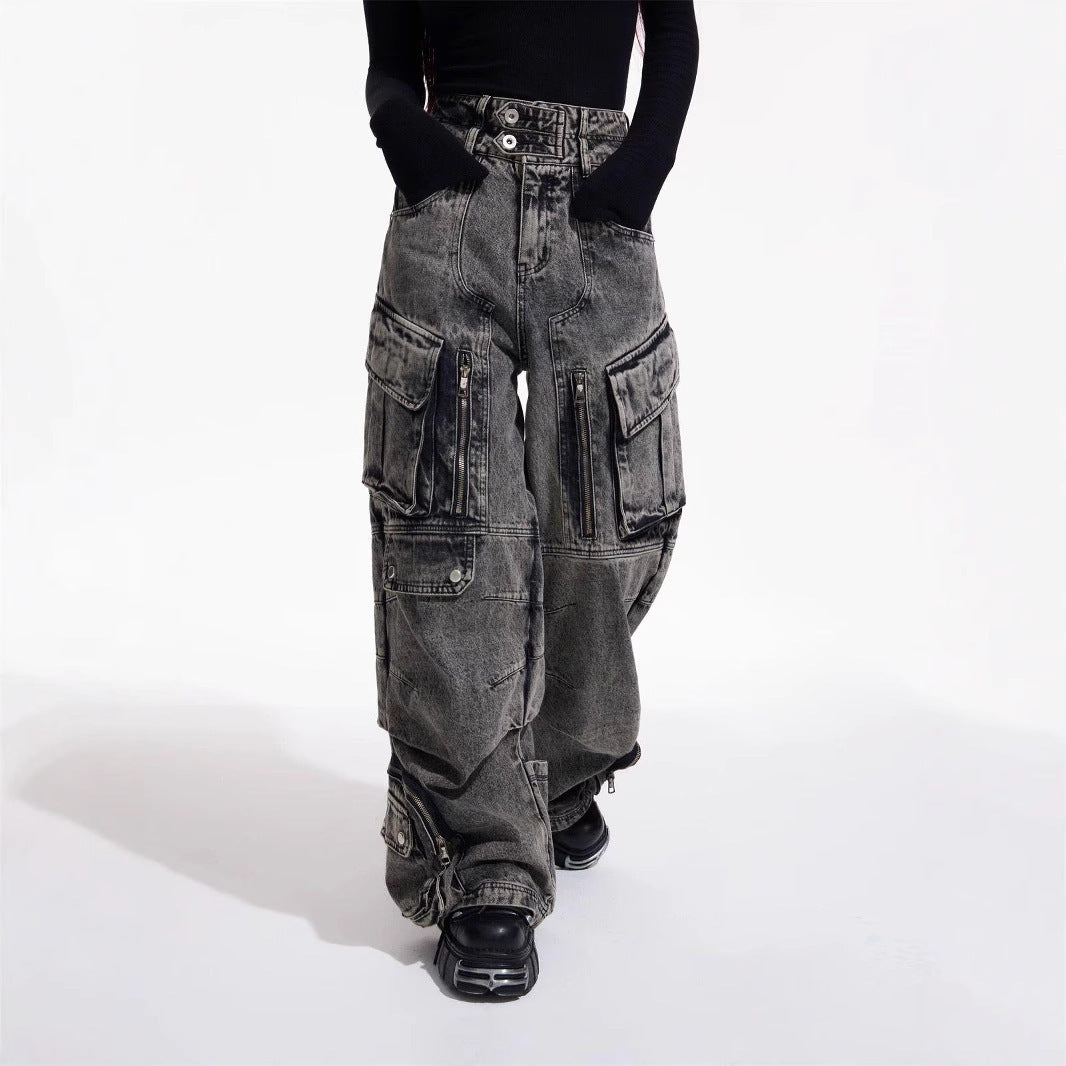 Design Retro Overalls Style Multi-pocket Jeans