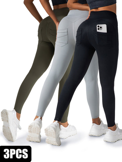 3 Pack Womens Yoga Leggings 4-Way Stretch High Waisted Tummy Control Pant With Pocket Workout Athletic Gym Casual Pants