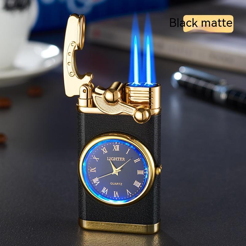 New Lighter With Electric Watch Rocker Arm Automatic Ignition Straight Blue Flame Lighter Creative Real Dial Inflatable Windproof Lighter Men's Watch Gift