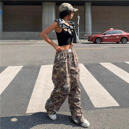 Abnehmende Freizeithosen Hip Hop Retro Street Multi-Pocket Camouflage Cargohose für Damen Y2k Hip-Hop Cargo Grunge Baggy Hose