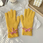 Autumn And Winter New Bow Pure Color Warm Keeping Finger Gloves