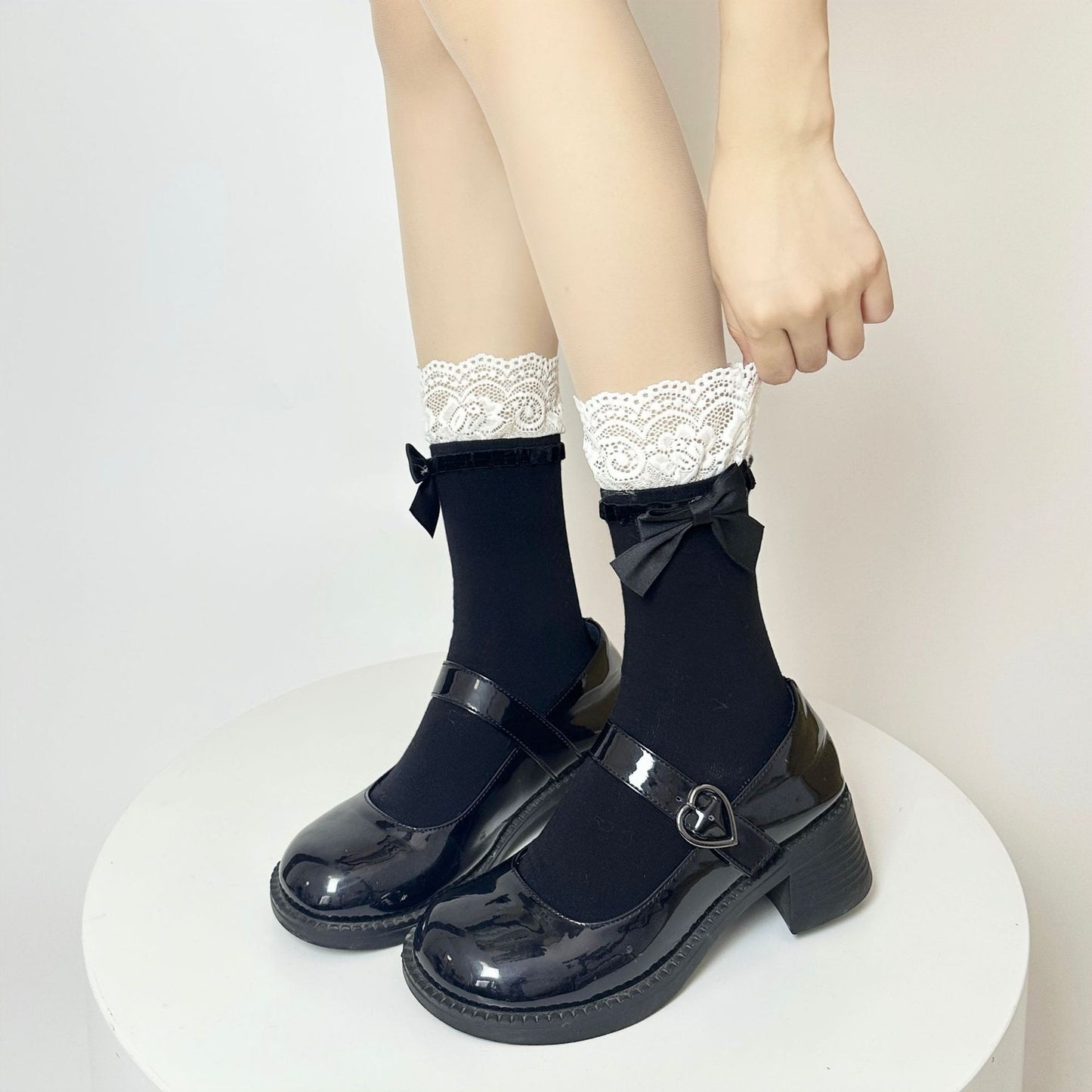 Sosete japoneze Jk Bowknot Sweet Lace Lolita Mijlocul gambei